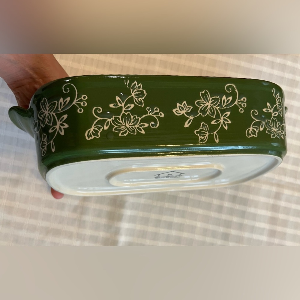 NEW Floral Green and White Ceramic Baking Dish - Picture 6 of 6